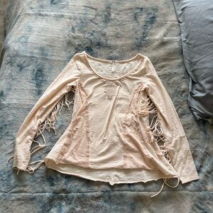 Free people cotton top with fringe arms, small
